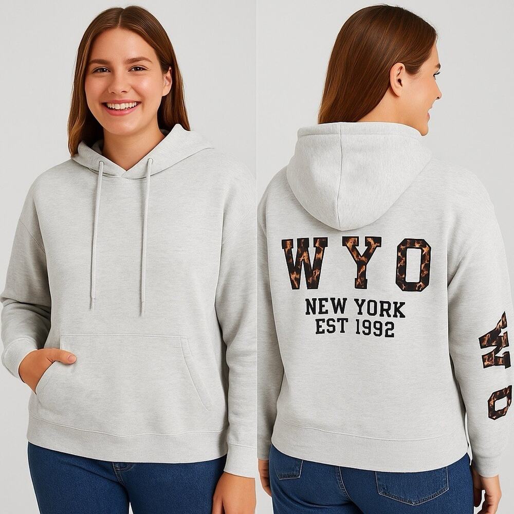 Y2K New York Hoodie Women’s Small Leopard Print Lettering Cozy Pullover